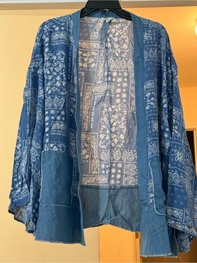 Cato Blue Paisley Open-Front Kimono
